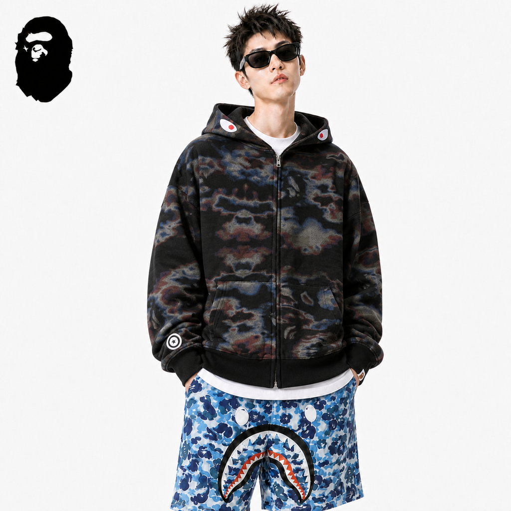 BAPE Color Camo Shark Zip Hoodie - Black & Yellow