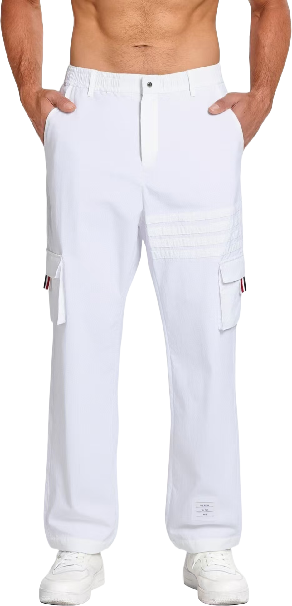 Thom Browne Style Unisex Casual Overalls with Signature Four-Bar Detail