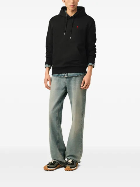 AMI Paris black cotton hoodie with Ami de Coeur