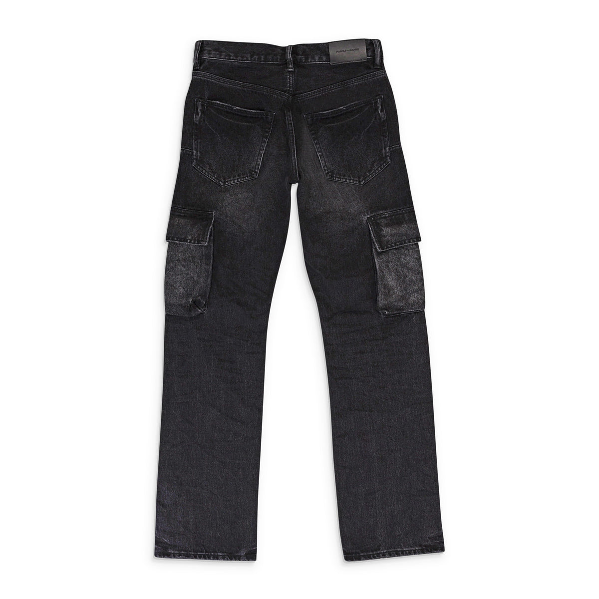 Black P011 Distressed Straight Leg Cargo Jeans