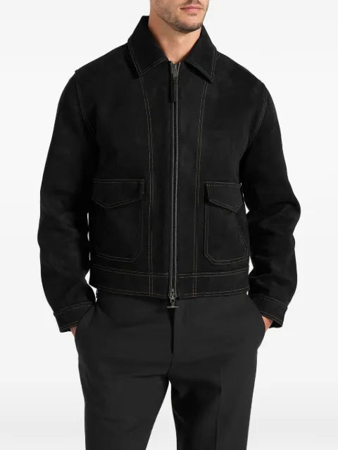 Manière De Voir Vince - suede contrast-stitch jacket - black