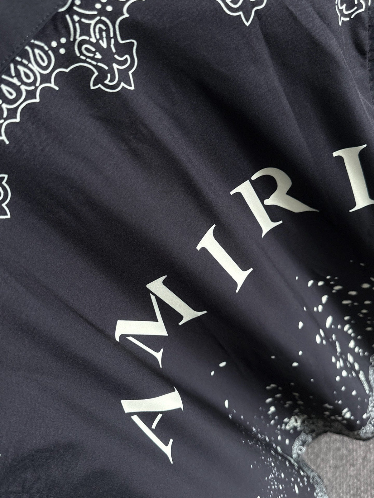 AMIRI MA Logo Bandana Border Bleach Splatter Camp Collar Shirt and Shorts Set
