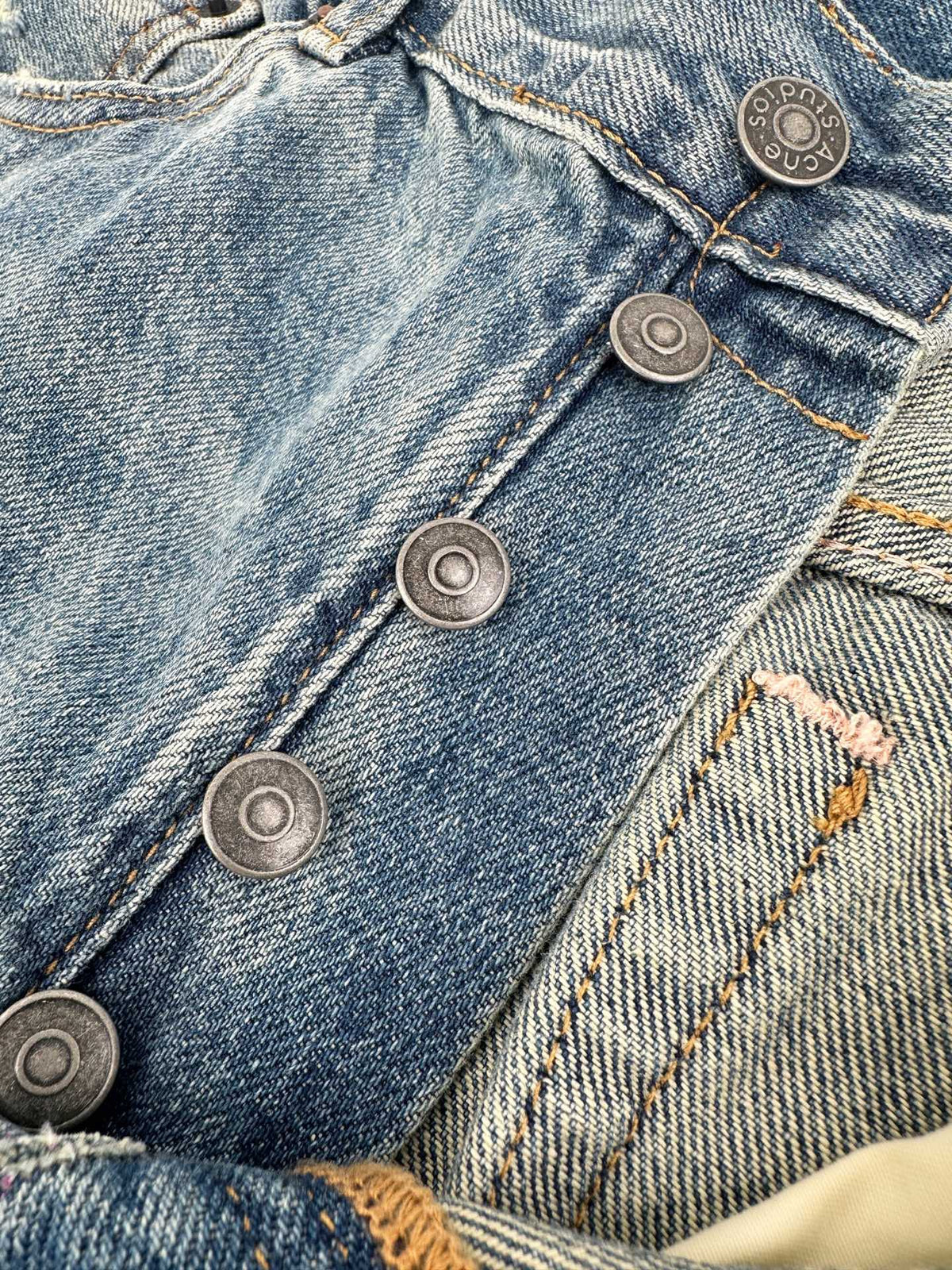 Acne Studios Distressed Flared Leg Vintage Wash Denim Jeans