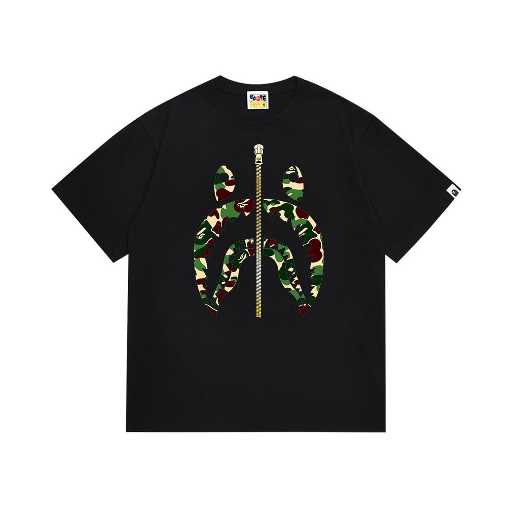 BAPE Green Camo Shark Zip Graphic T-Shirt