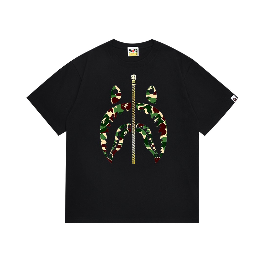 BAPE Green Camo Shark Zip Graphic T-Shirt