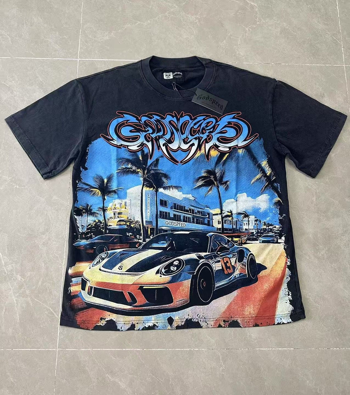 Godspeed Washed Black Car & Sun-Eye Graphic T-Shirt