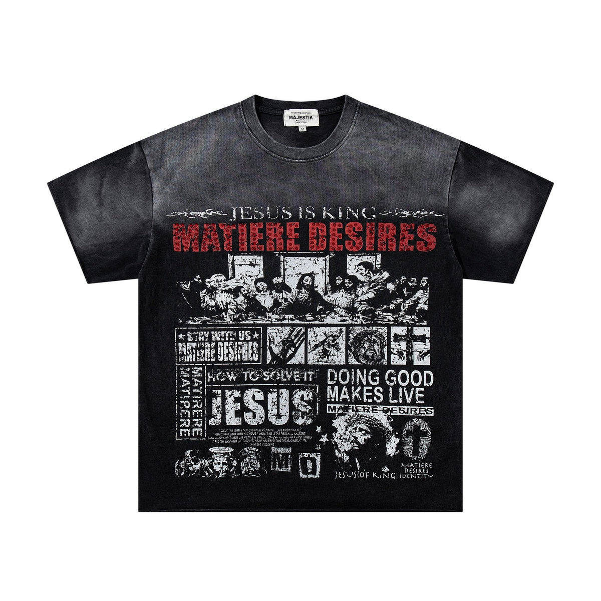 MAJESTIK Washed Black Distressed Graphic T-Shirt