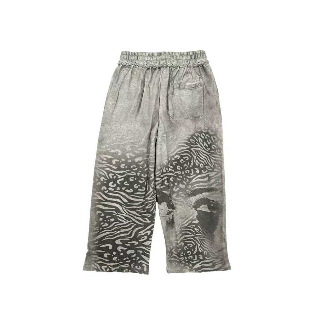 MIXED EMOTION Abstract Face Print Wide-Leg Pants