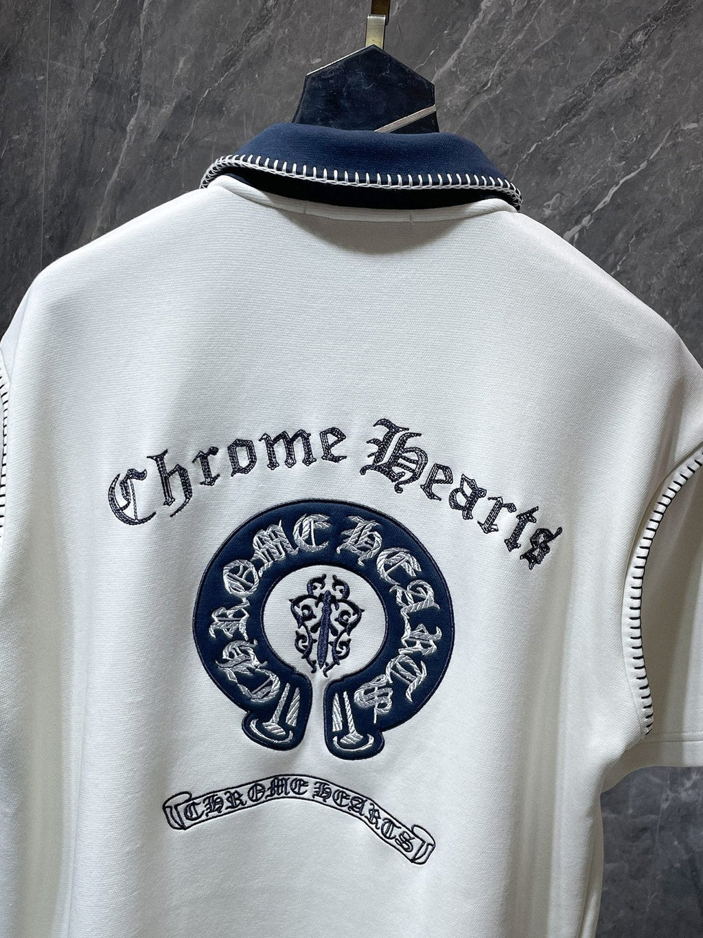 Chrome Hearts Ivory Contrast-Collar Polo Shirt