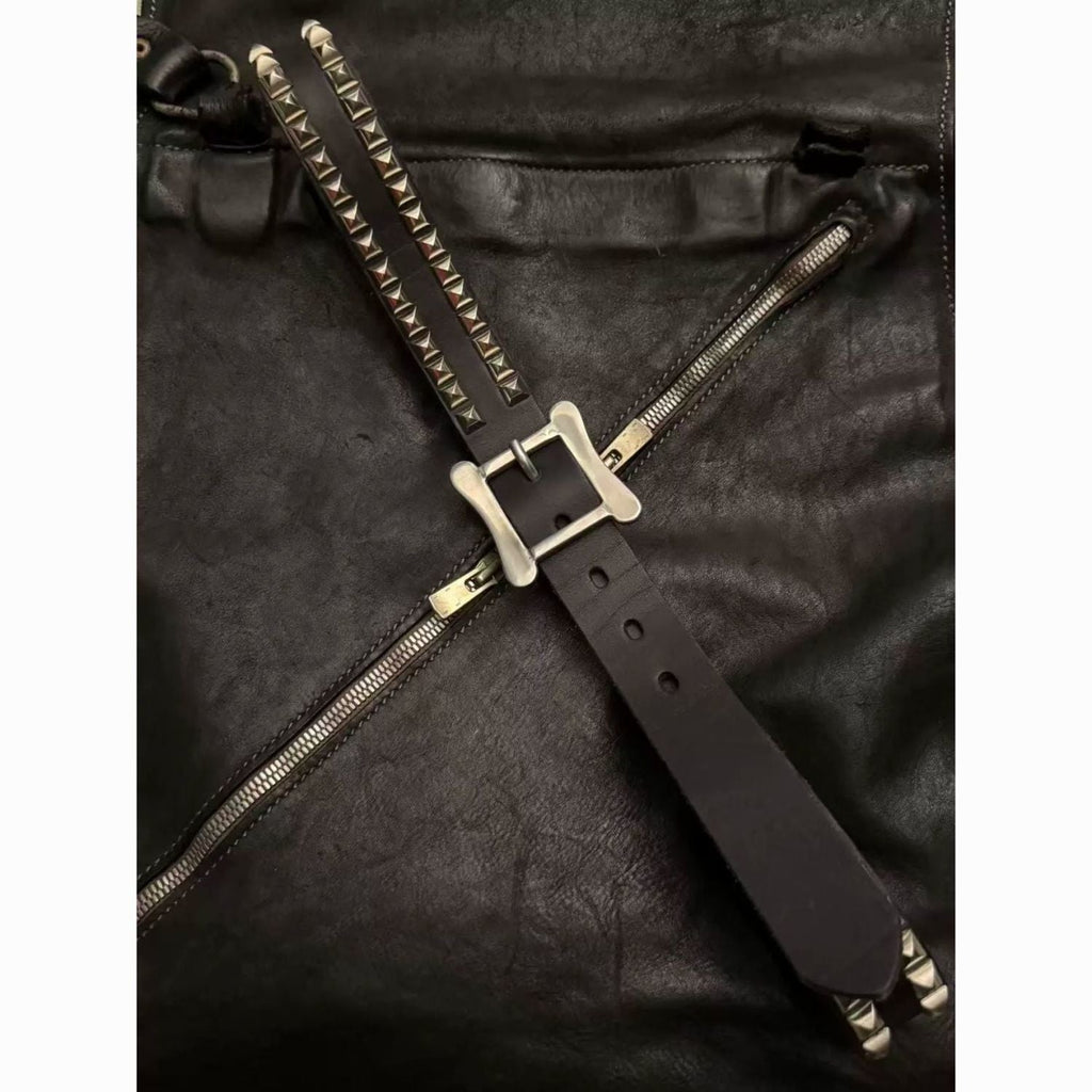 Vintage Punk Studded Leather Belt Single Prong Buckle Unisex