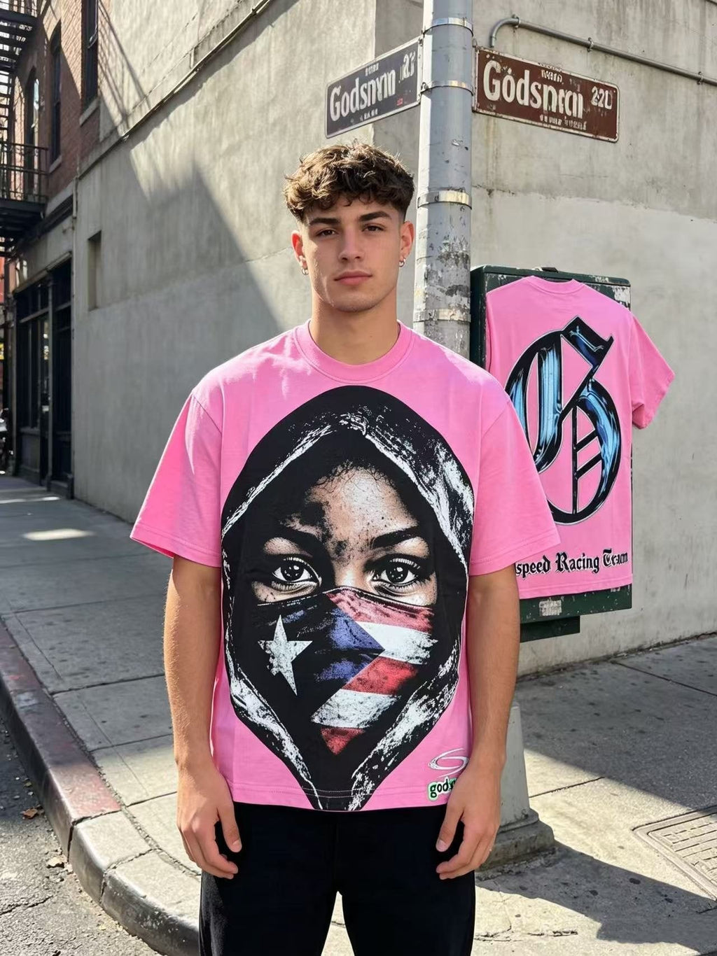 Godspeed Hooded Flag Portrait Graphic T-Shirt