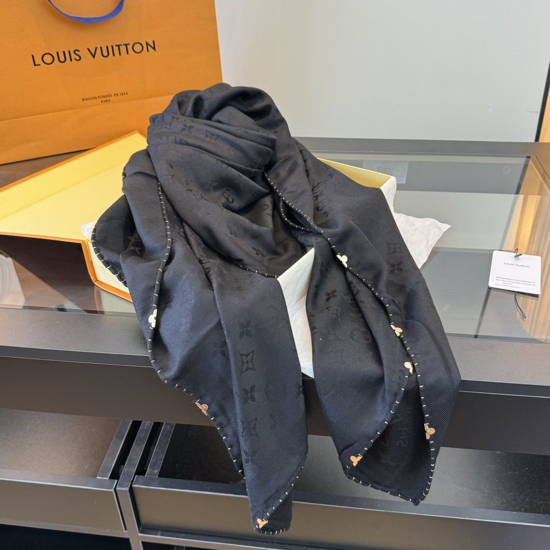 Louis Vuitton Navy Blue Patterned Scarf