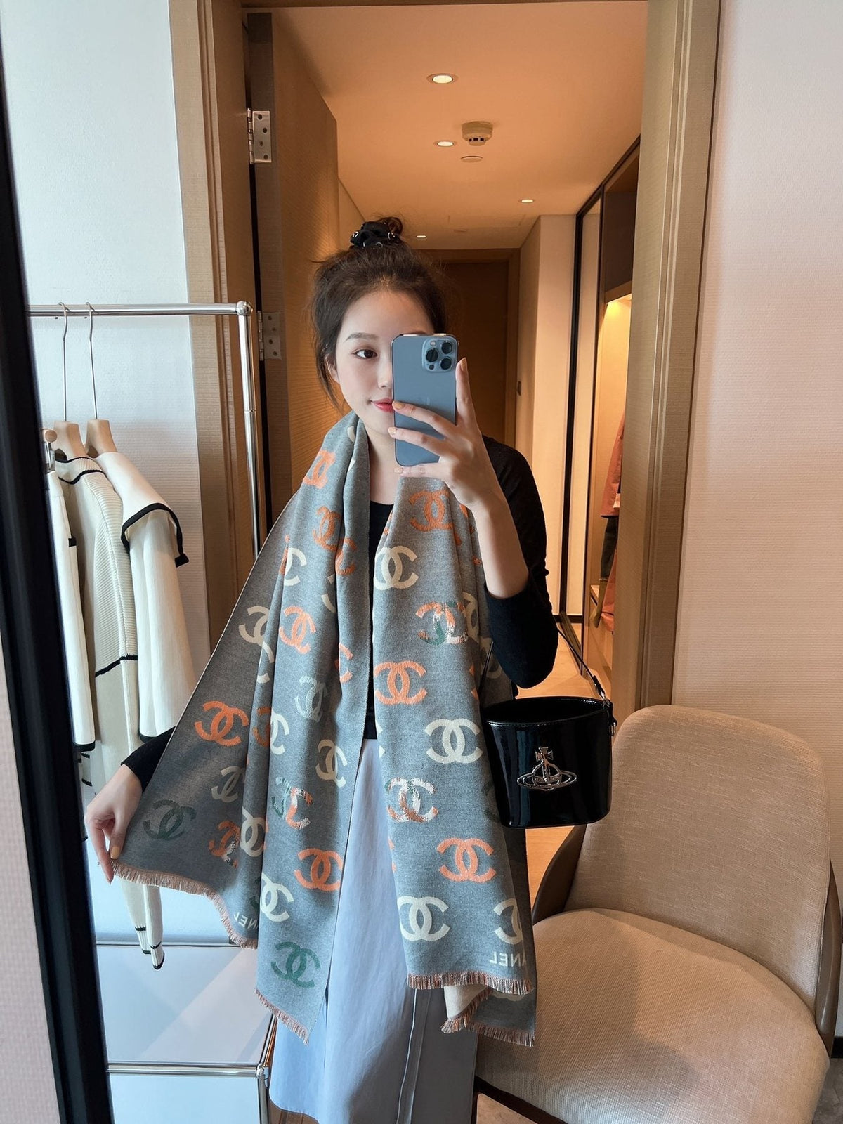 Chanel Motif Fringed Scarf