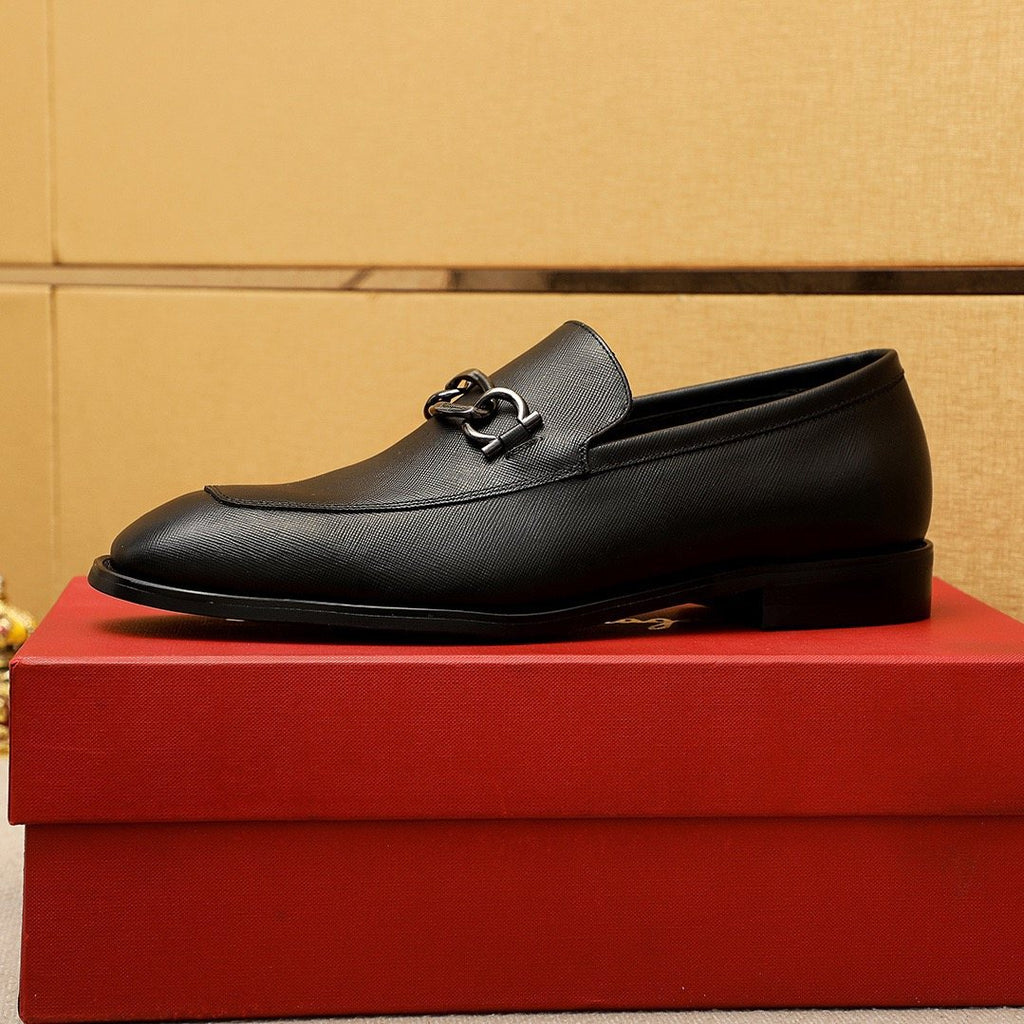 Ferragamo Black Textured Bit Loafers