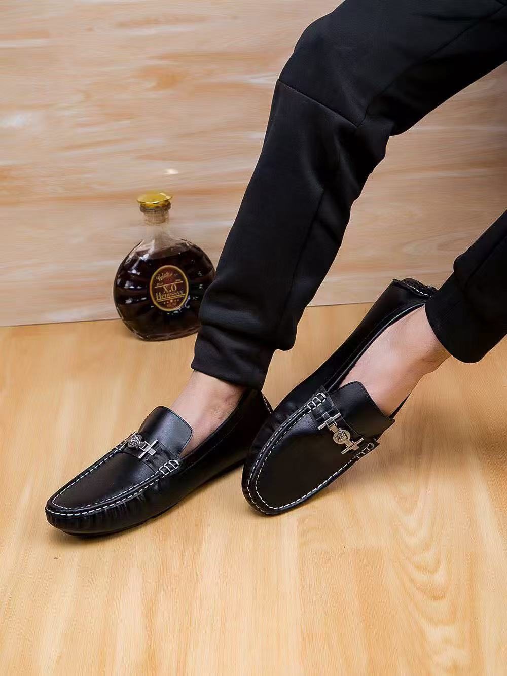 Versace Black Metal-Accent Loafers