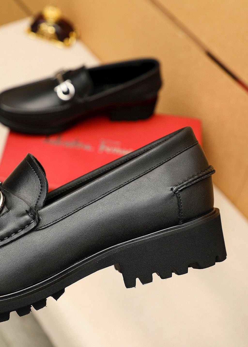 Ferragamo Black Metal-Hardware Loafers