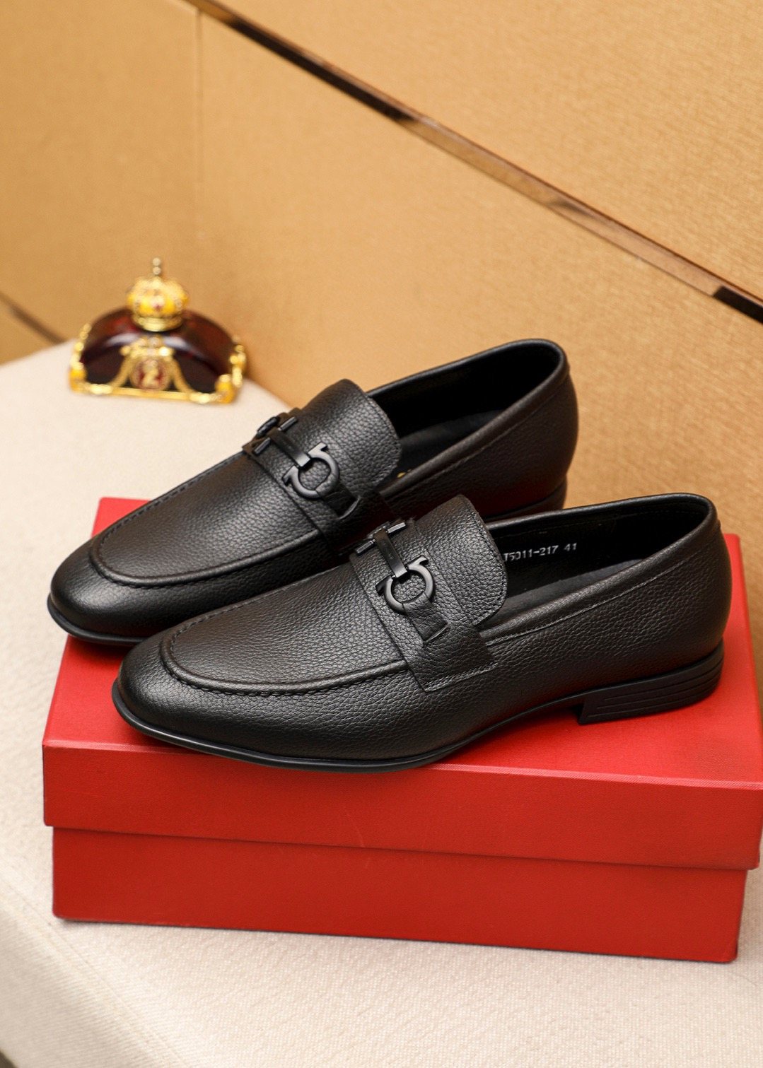 Ferragamo Textured Metal-Strap Loafers
