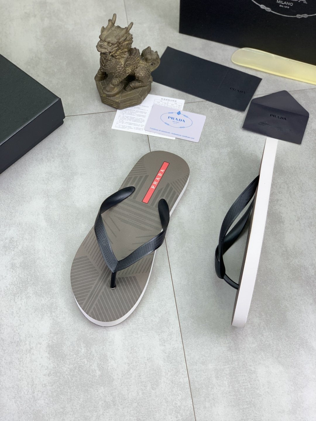 Prada Gray and Black Flip-Flops