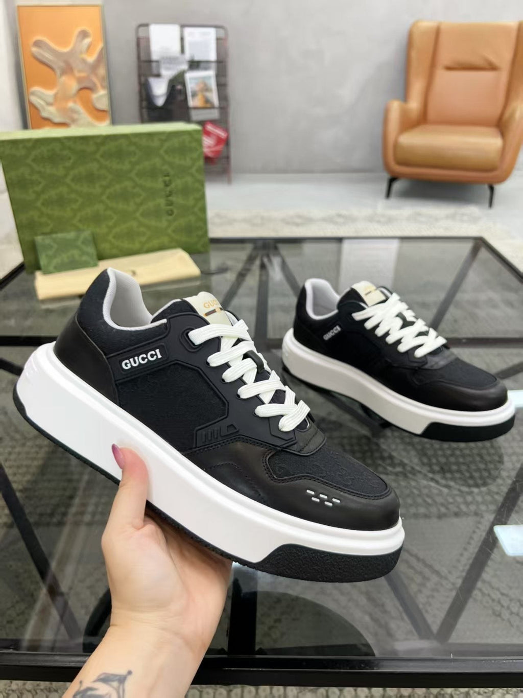 Gucci Men's Monogram Low-Top Sneakers - Layered Paneled Upper