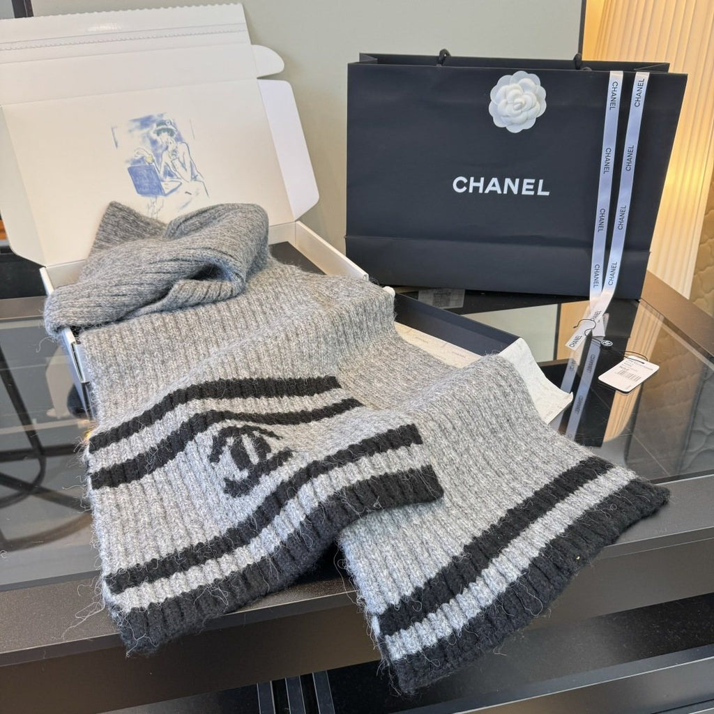 Chanel Rib-Knit Striped Scarf