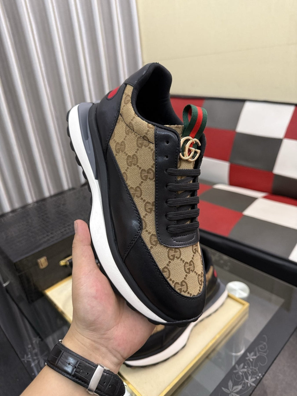 Gucci Men's Patterned Panel Low-Top Sneakers - Lace-Up Closure