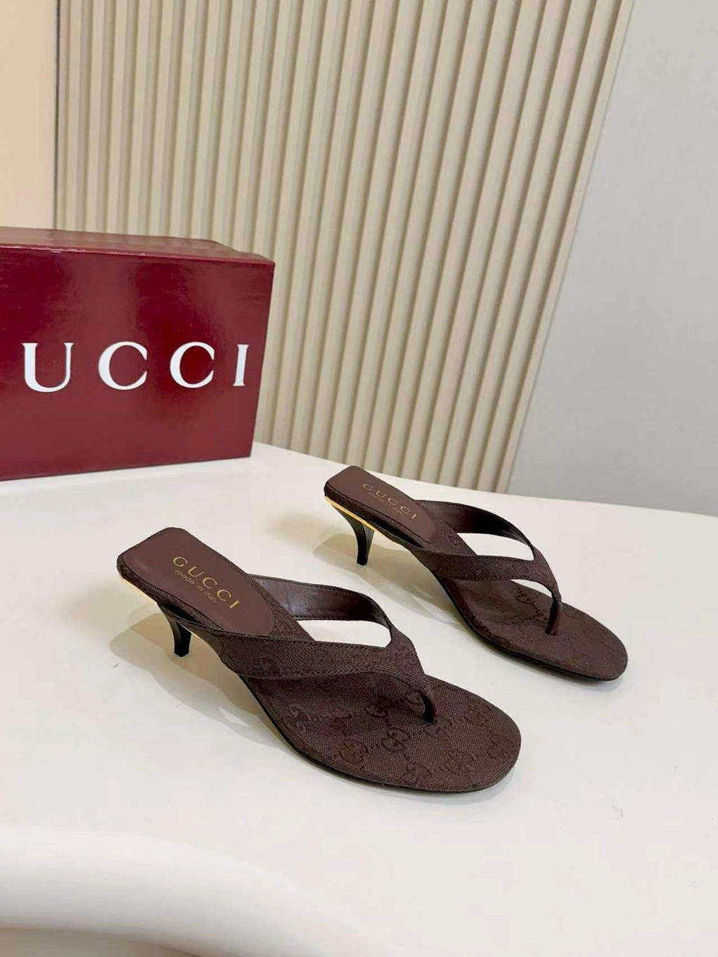 Gucci Monogram Thong Slingback Heeled Sandals